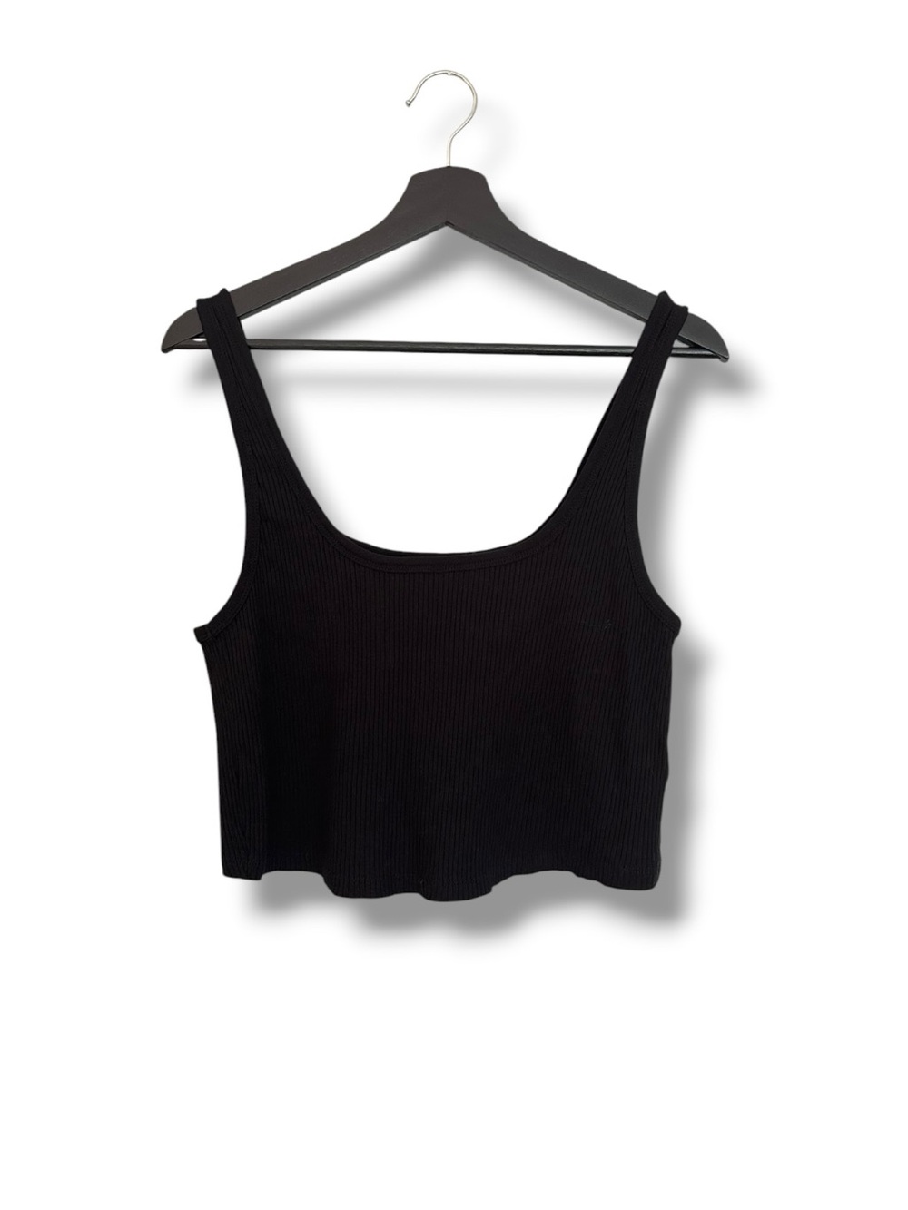 Old Navy Black Stretch Cotton Ribbed Knit Cropped Tank Top Size XL Minimalist